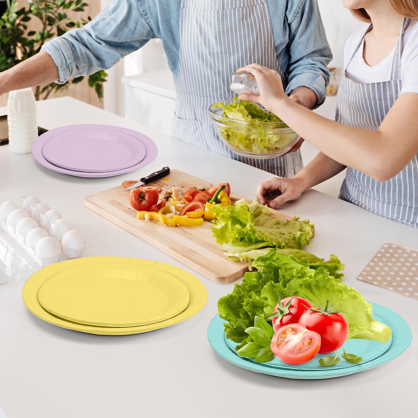 Yungyan 30 Stück Pastell-Pappteller Gewellt - 24,1 Cm Einweggeschirr Für Partys (6 Farben, Floraler Rand)