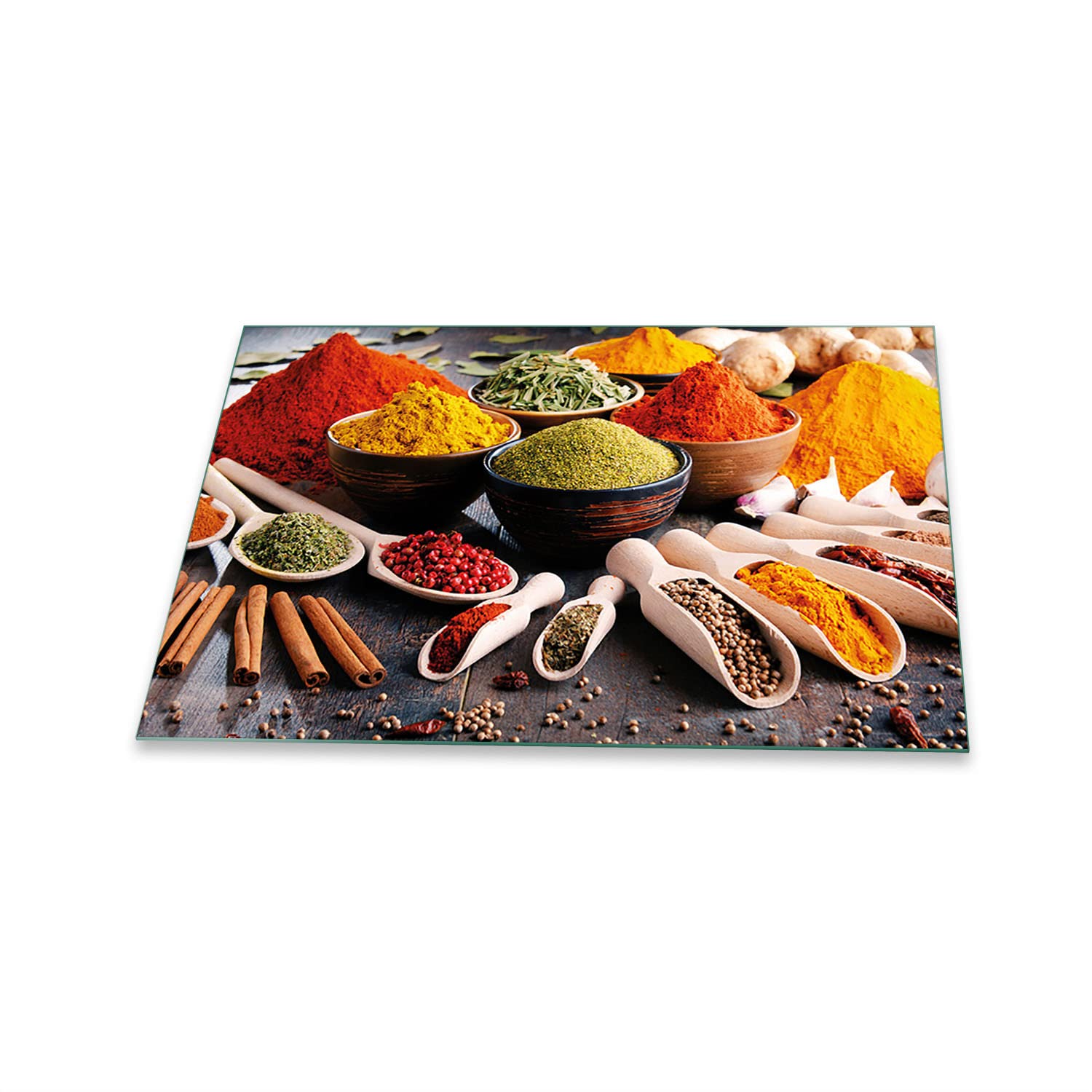 decorwelt | Herdabdeckplatte 80x52 cm 1-Teilig Gewürze Bunt Ceranfeldabdeckung Universal Spritzschutz Glas Deko Elektroherd Induktion für Kochplatten Herdschutz Schneidebrett Sicherheitsglas