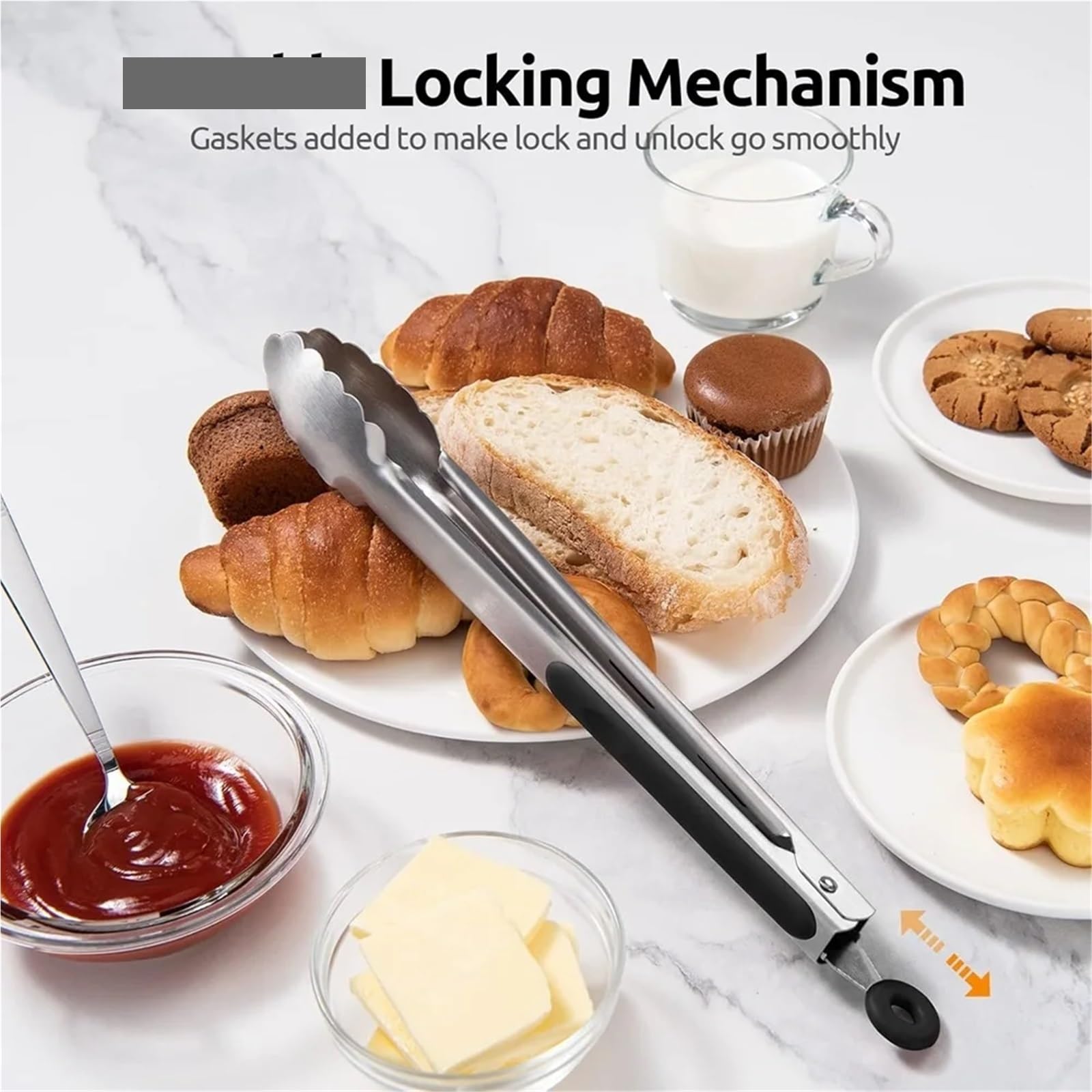 2 teile/satz Lebensmittel Zange Edelstahl BBQ Zangen Küche Kochen Silikon Salat Brot Nicht-stick