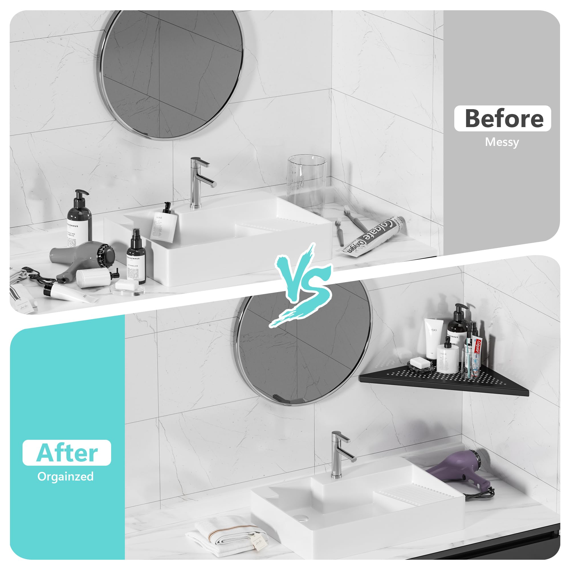 Qeke 2 unidades de estantería esquinera para baño, 30,5 cm, estantería de ducha Caddy SUS304 de acero inoxidable, soporte de pared, triangular, sin agujeros, color negro mate