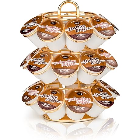 Coffee Pod Holder - Shining Gold Modern 360 Degree Carousel