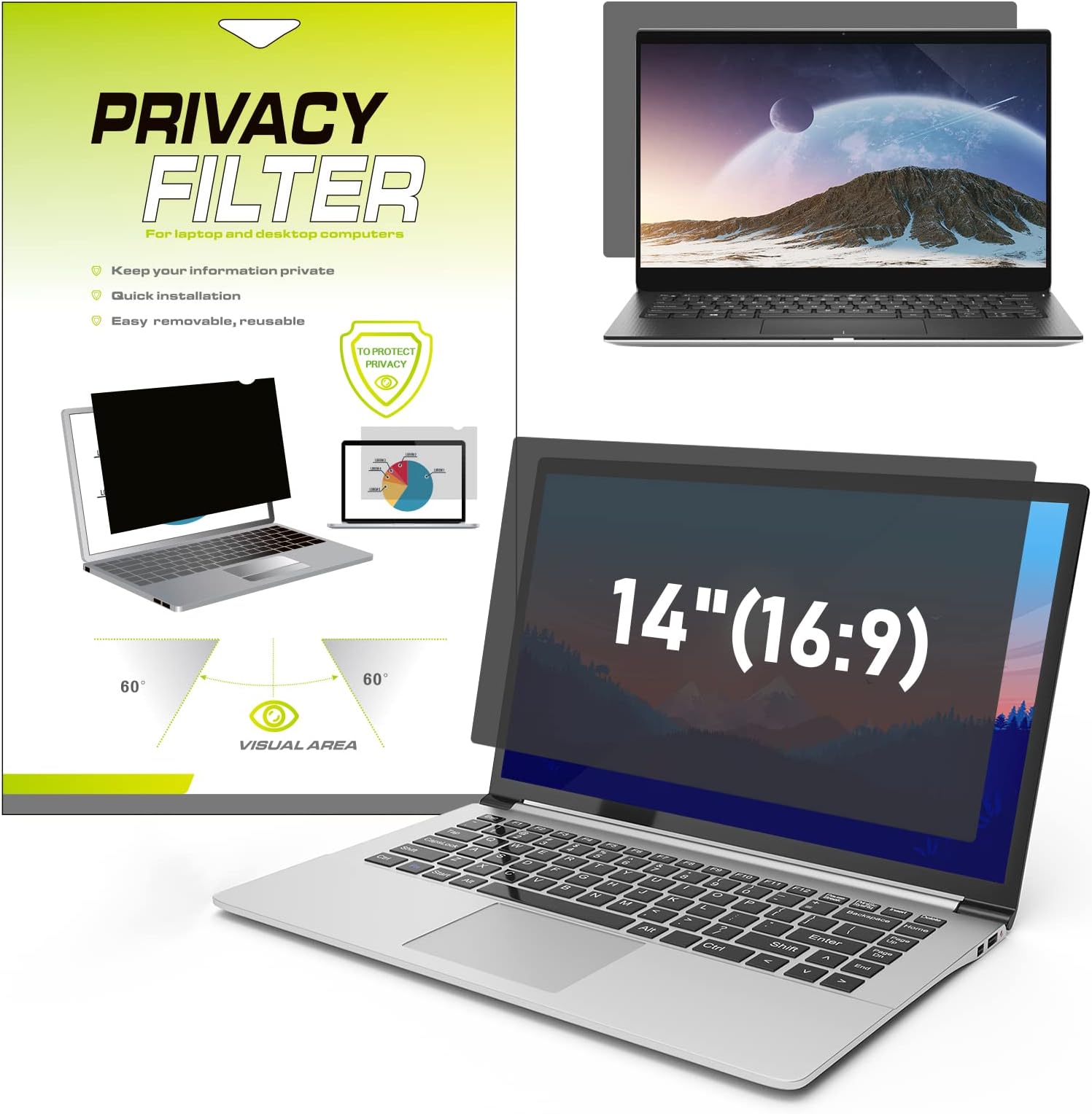 14 inch Laptop Privacy Screen Filter for 16:9 Widescreen Display, Lively Life Anti Glare Screen Protector for Notebook, Laptop Monitor Screen Privacy Filter, UV and Blue Light Filter (14",16:9)