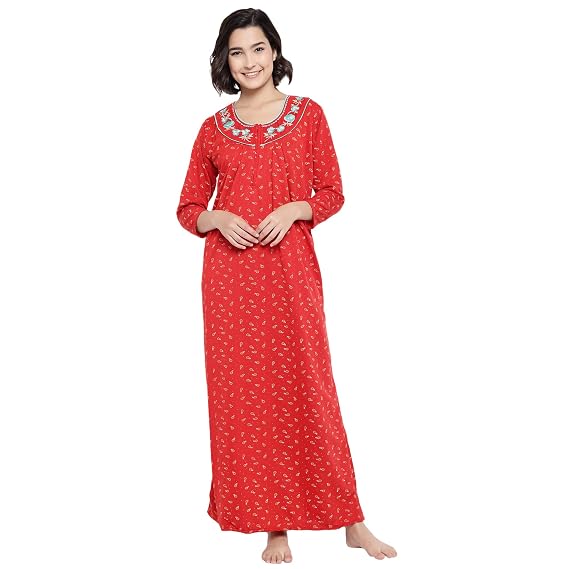 Buy Shararat Women's Woolen Winter Maxi Nighty/Night Gown/Long Full Sleeve  Nightwear/Sleepwear Gown for Ladies/Night Dress/Lounge wear - Red (Medium)  at Amazon.in