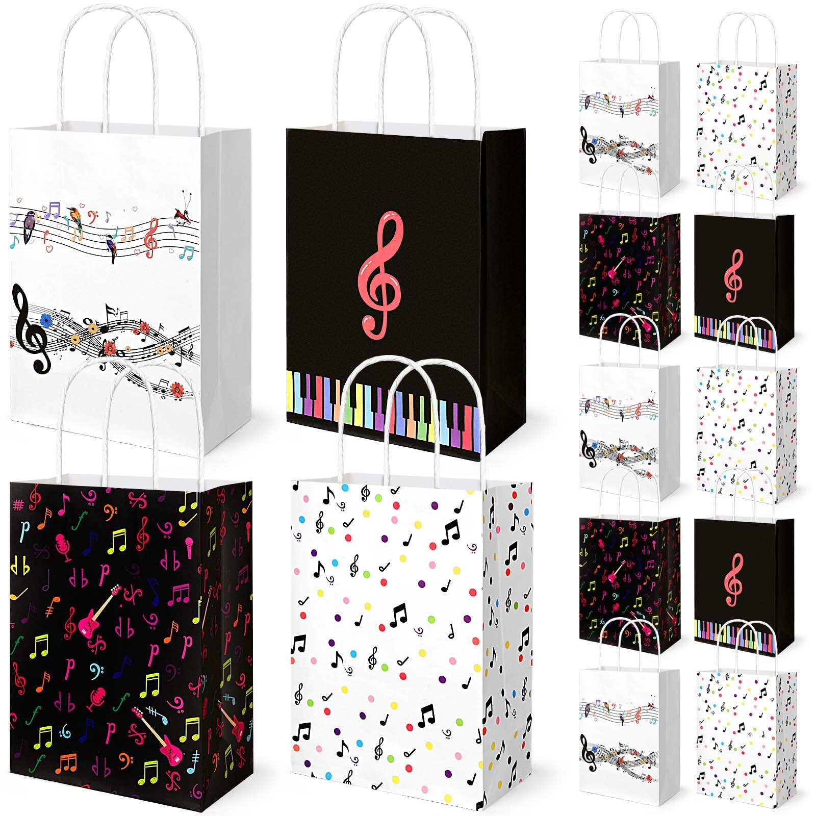 24Pack Muiscal Notes Paper Gift Bags Colorful Musical Party Favor Bags for Baby Shower Music Themed Birthday Party Supplies