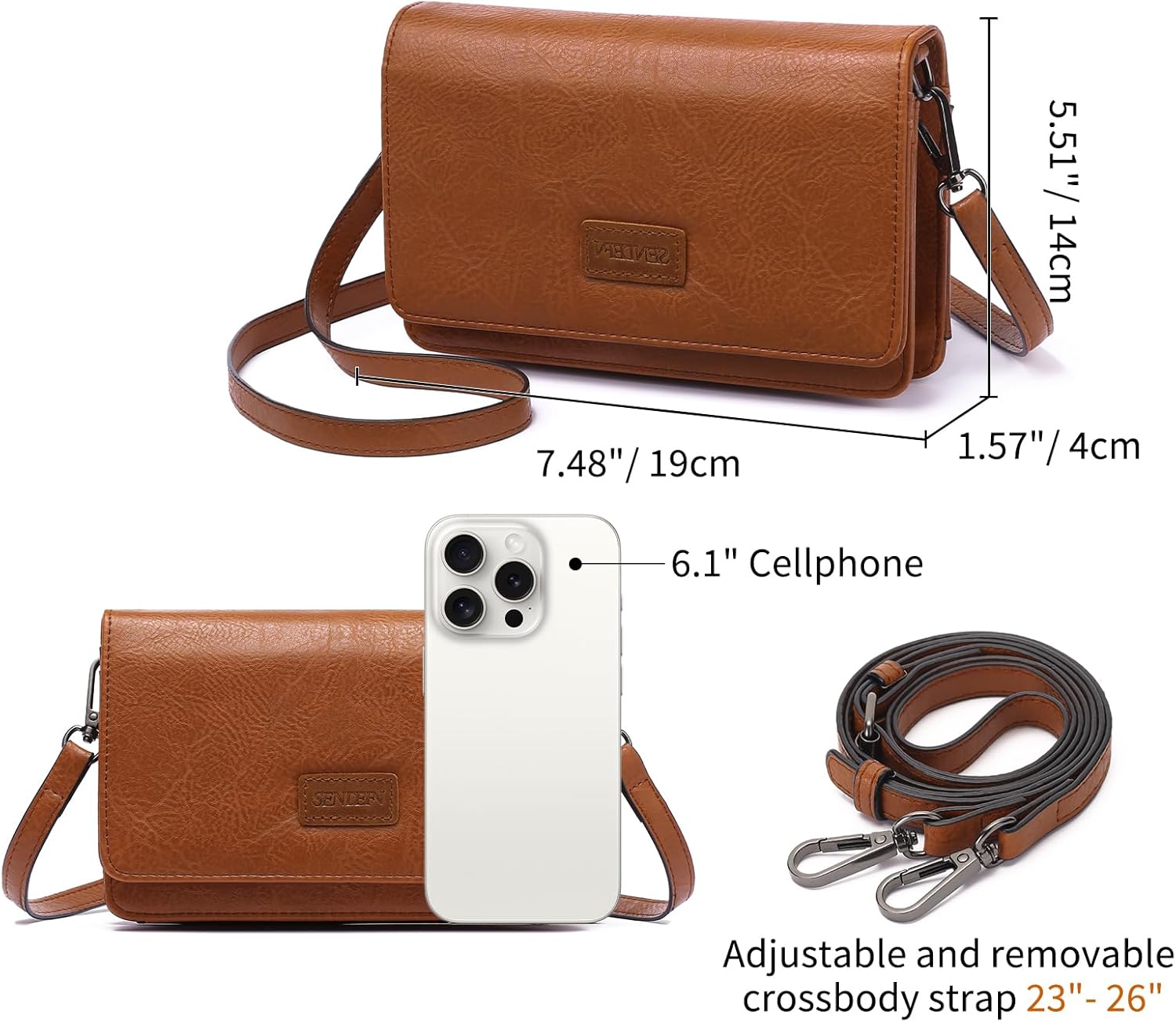 SENDEFN Small Crossbody Bags for Women Leather Cell Phone Purse Wallet with ID window and Card Slots - Image 4