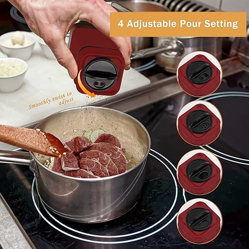 Miniatura 2 de Aelga - Juego de salero y pimentero rojo con agujeros de vertido ajustables, ideal para pimienta negra, Kosher e Himalaya