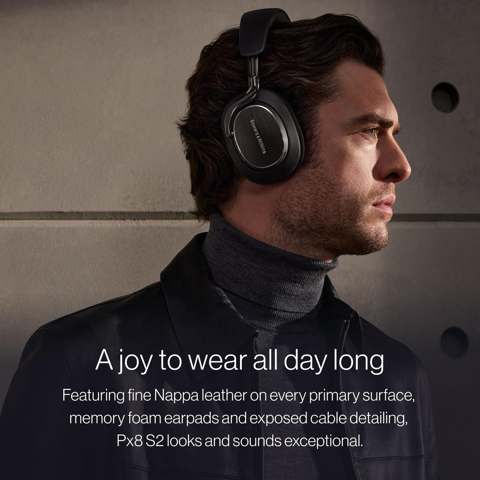 Bowers & Wilkins Px8 S2 Kabellose Noise-Cancelling Kopfhörer mit Bluetooth Audio, Schnellladefunktion, 30 Stunden hochauflösende Wiedergabe & Mikrofon - Onyx Schwarz