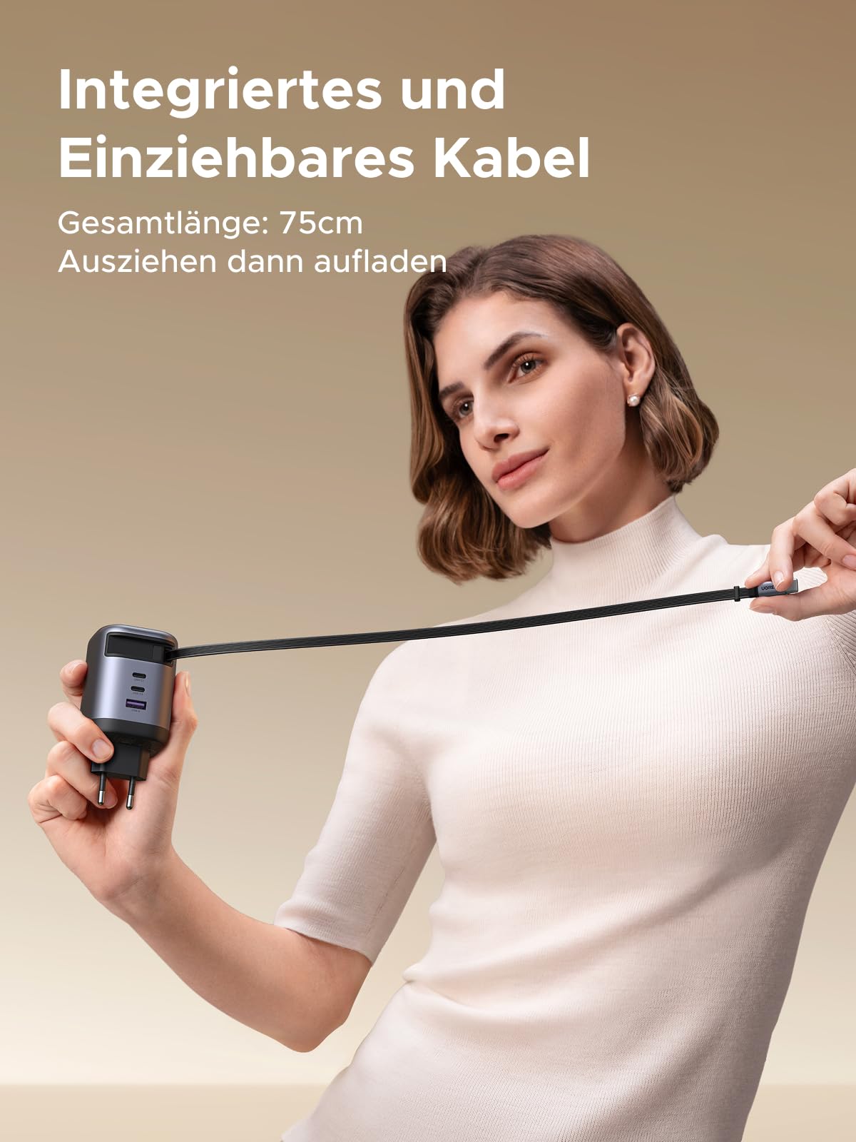 UGREEN Nexode 100W USB C Ladegerät mit Einziehbarem Kabel 4-Port GaN Netzteil Retractable Charger mit Ladekabel für Laptop kompatibel mit MacBook Pro/Air, Galaxy S-A Serie, iPhone 16-8 Serie, iPads