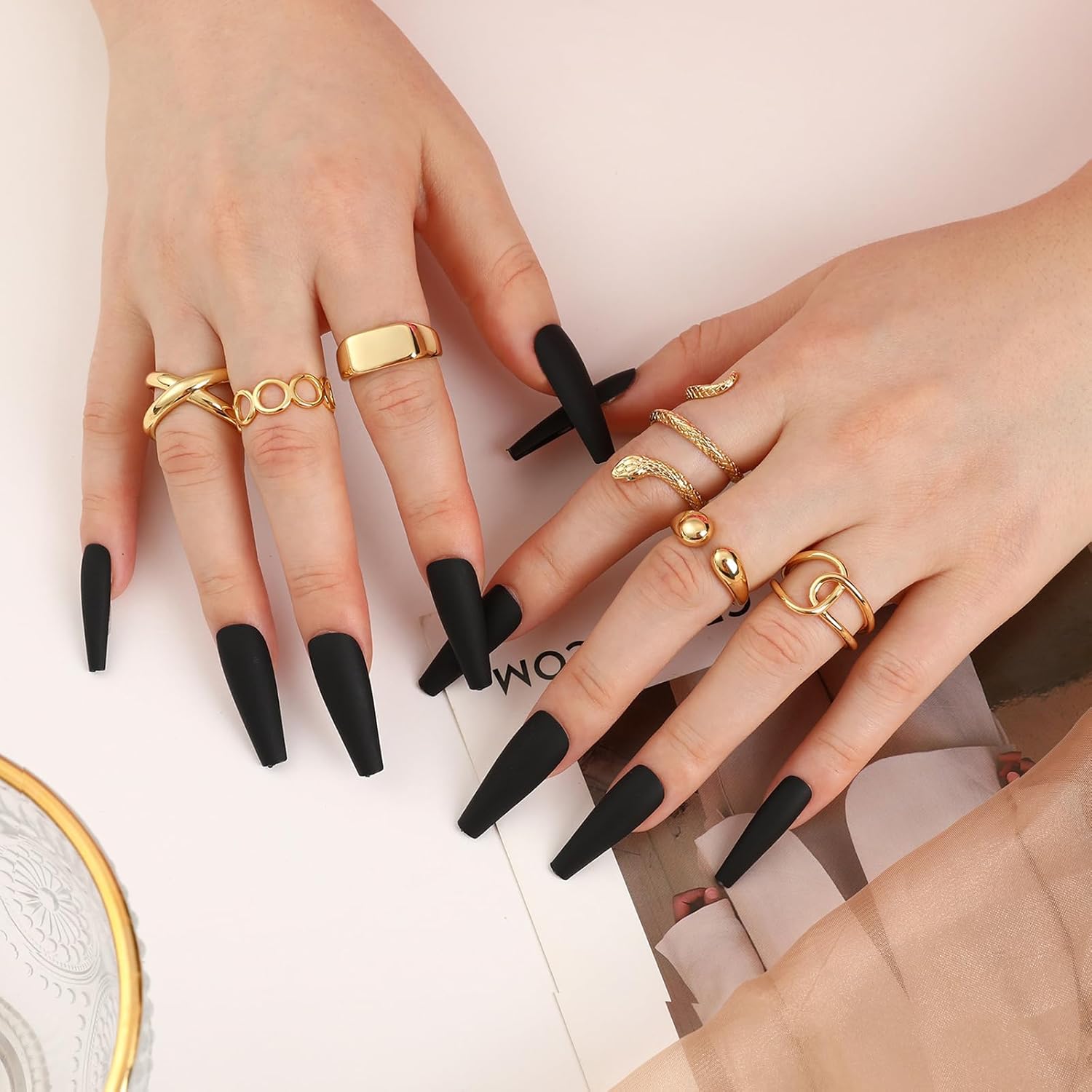 10PCS Gold Dome Chunky Rings for Women 18K Gold Plated Braided Twisted Round Signet Rings Adjustable Open Ring Band Statement Jewelry Size 7-9 - Image 3