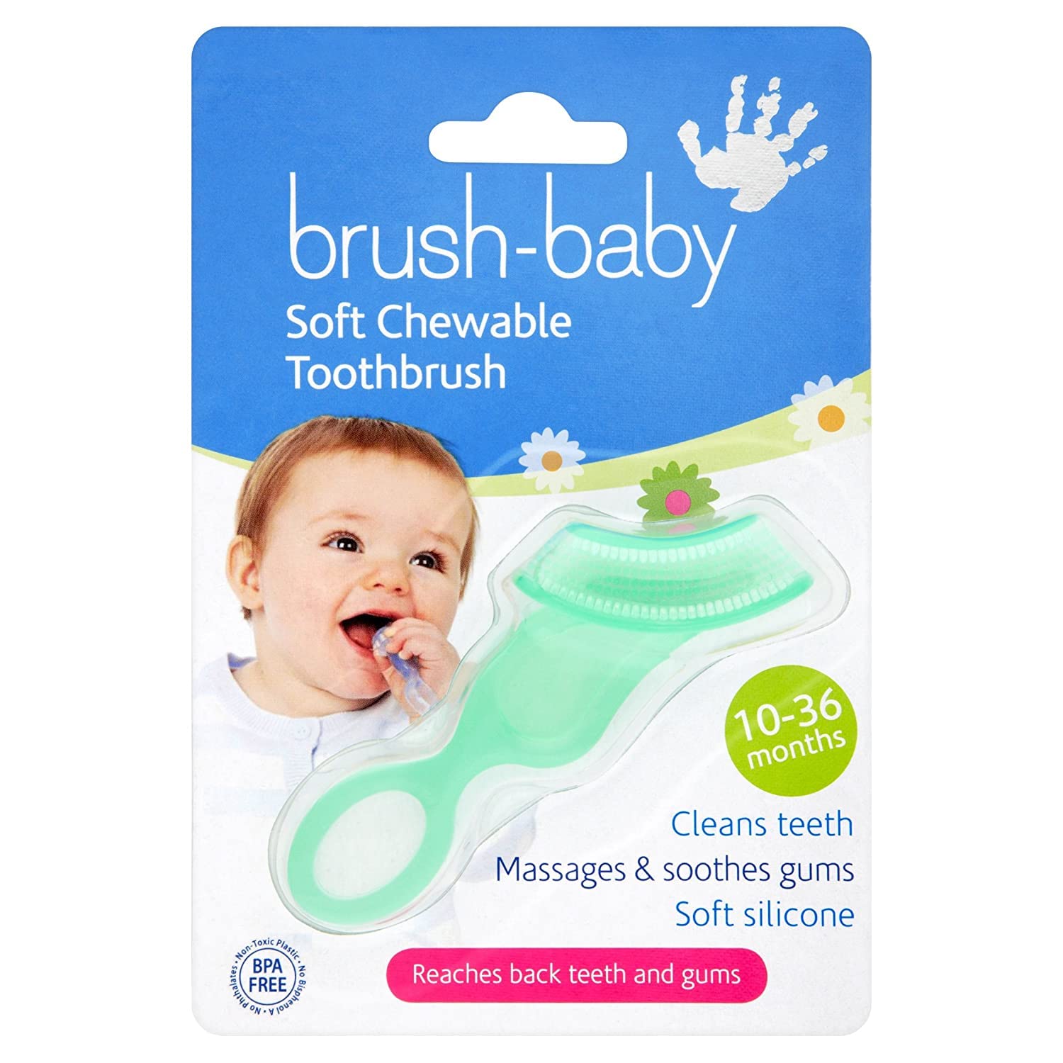 Brush-Baby Soft Chewable Toothbrush for Teething Babies and Toddlers - Soothes Gums, Baby Oral Care Solution, BPA-Free Silicone, Easy-Hold for Little Hands, Safe & Durable, Teal