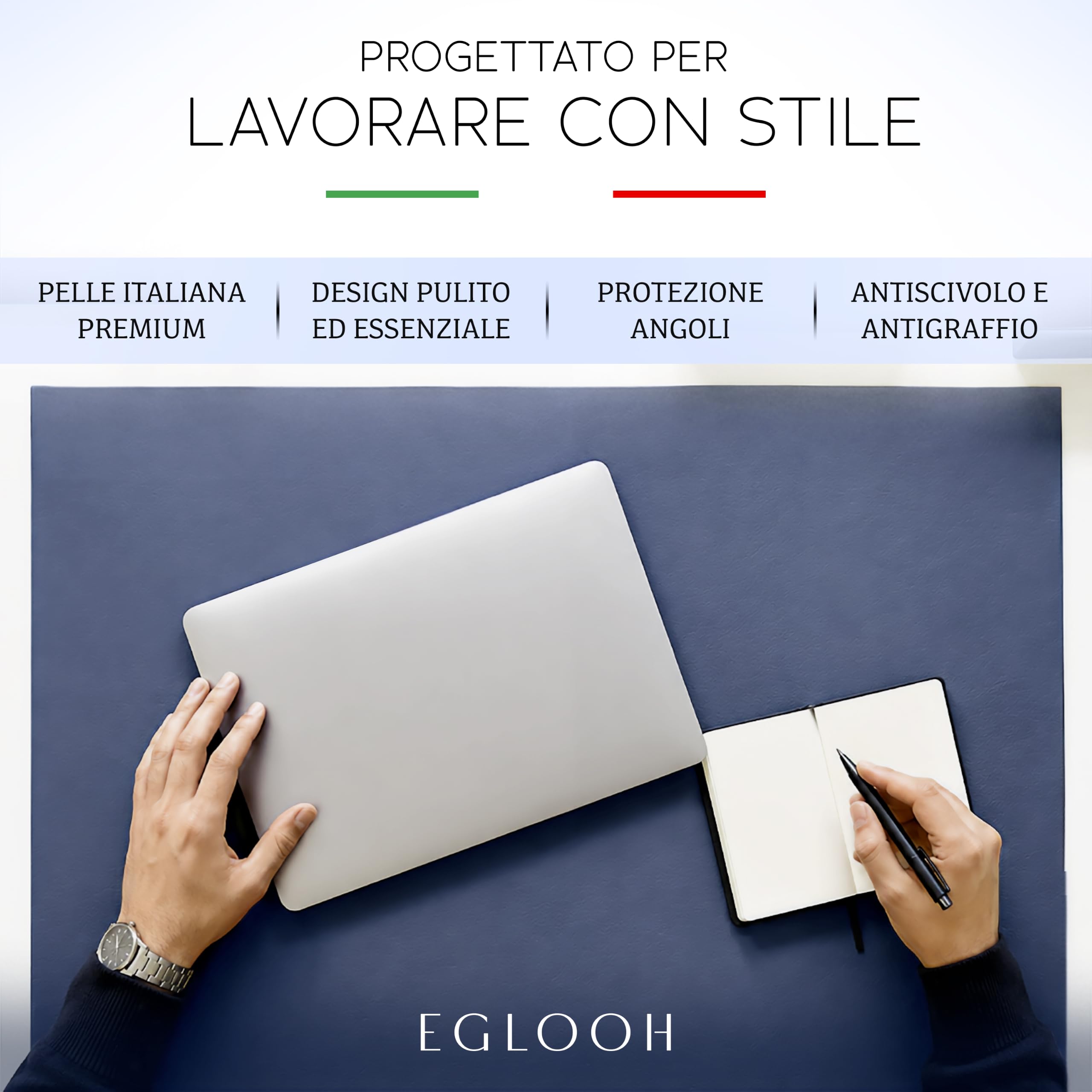 Eglooh – Adamantis – Sottomano Scrivania Pelle Vera con Proteggi Spigolo – Tappetino Scrivania XXL Elegante e Antiscivolo – Accessori Scrivania Ufficio Made in Italy