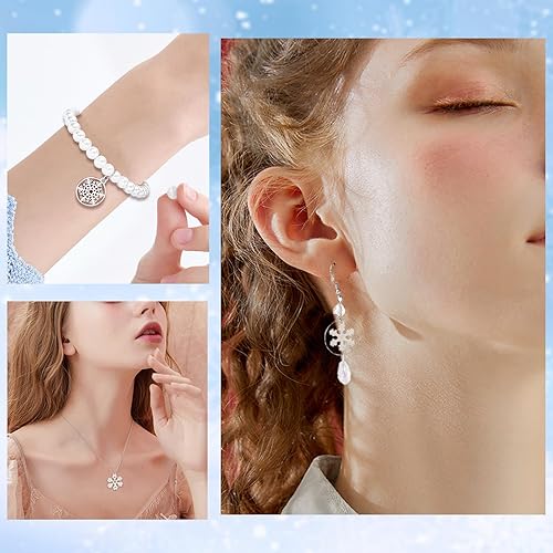 Miniatura 5 de SUNNYCLUE 1 caja de 20 dijes de copo de nieve para invierno, acero inoxidable, doble cara, estrella hueca, planos, redondos, colgantes de Navidad