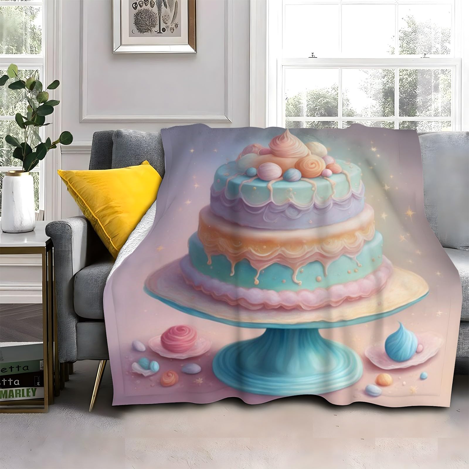 Plaid Épais et Doux Gâteau Bleu Violet pour des Soirées Canapé Cosy