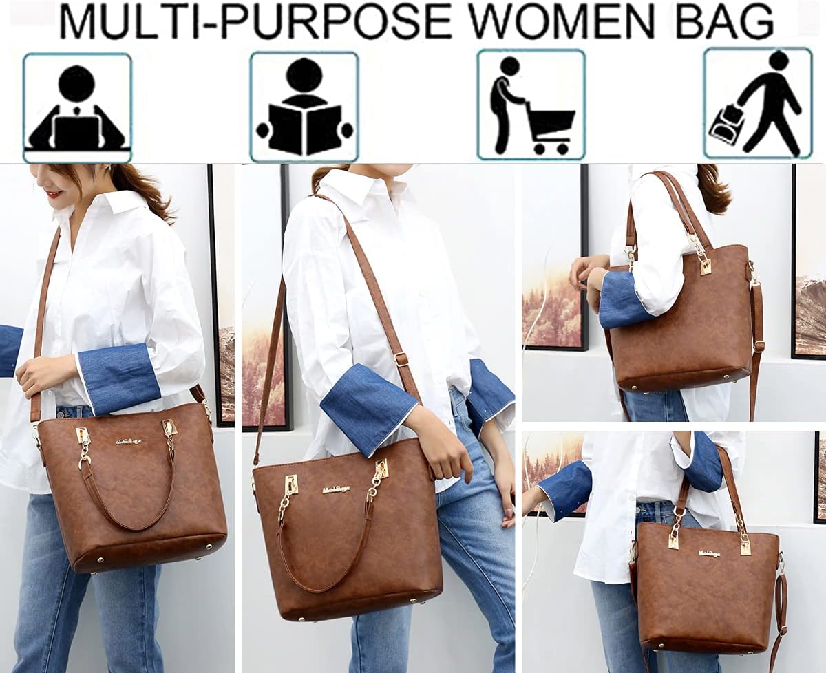 Ladies Handbag Set Large Capacity Fashion Shoulder Bag Messenger Bag Clutch Bag 6-Piece Wallet Set
