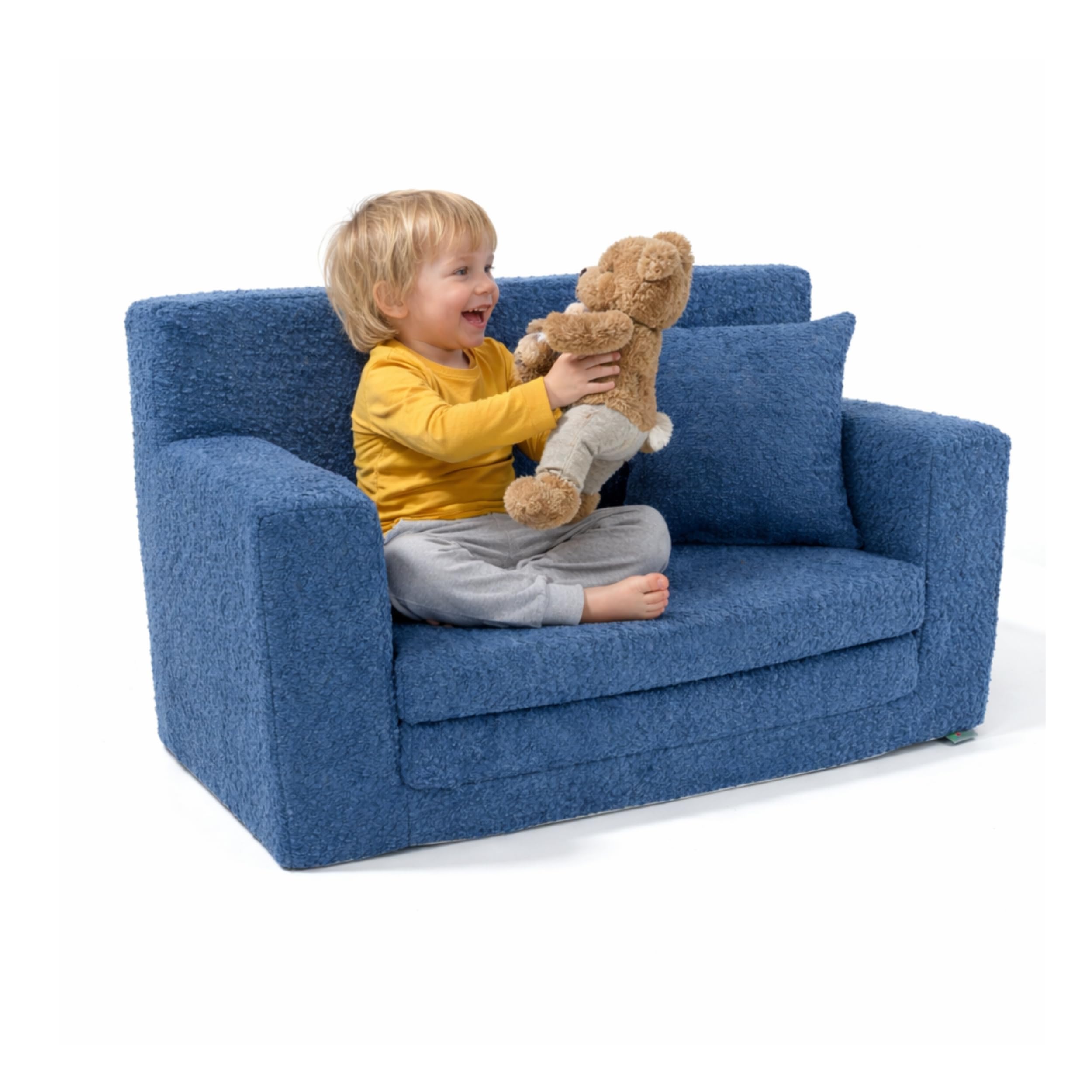 FORTISLINE - Canapé enfant dépliable 83 x 47 x 43 cm Oeko-TEX – Canapé de jeu pour enfants 2 en 1 – Canapé pour enfant rabattable avec fonction lit – Canapé-lit en mousse – Tissu peluche – Plusieurs
