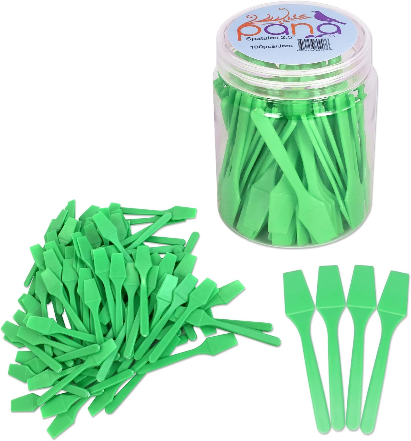 Pana 100pcs Cosmetic Make Up Disposable Plastic 2.5" Spatulas Skin Care Facial Cream Mask Spatula (100 Pieces in a Container) (APPLE GREEN)