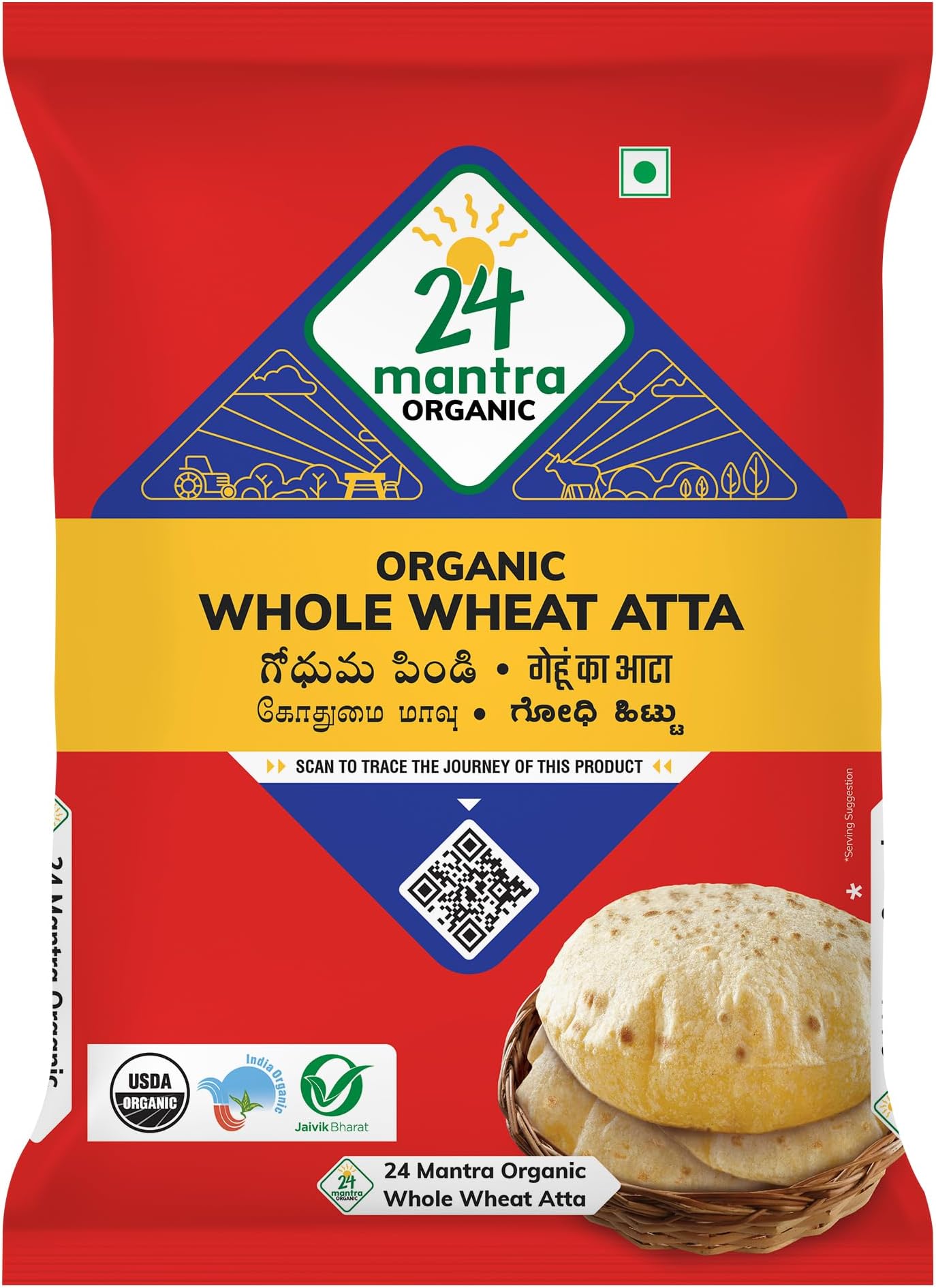 24 Mantra Organic Whole Wheat Atta 1 kg / 2.2lb