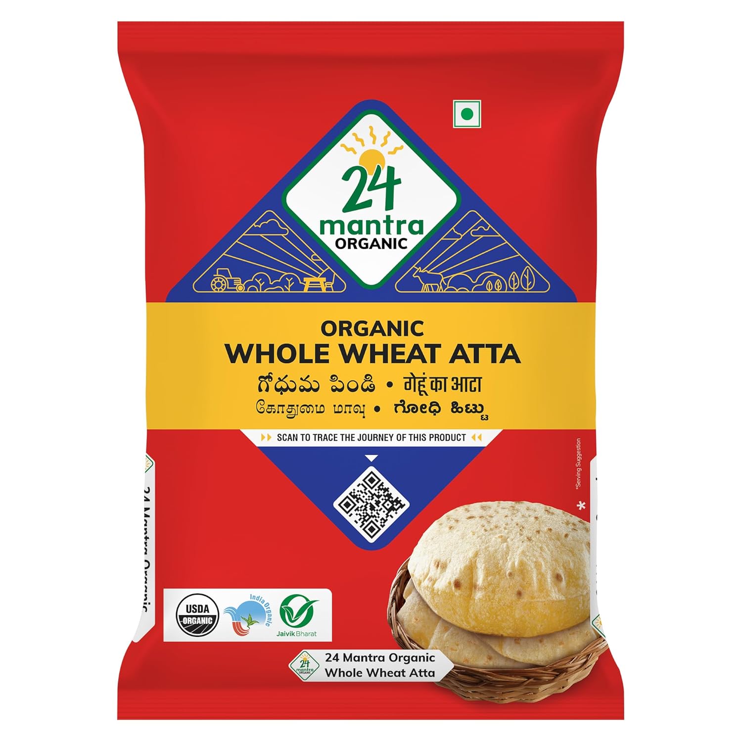 24 Mantra Organic Whole Wheat Atta 1 kg / 2.2lb