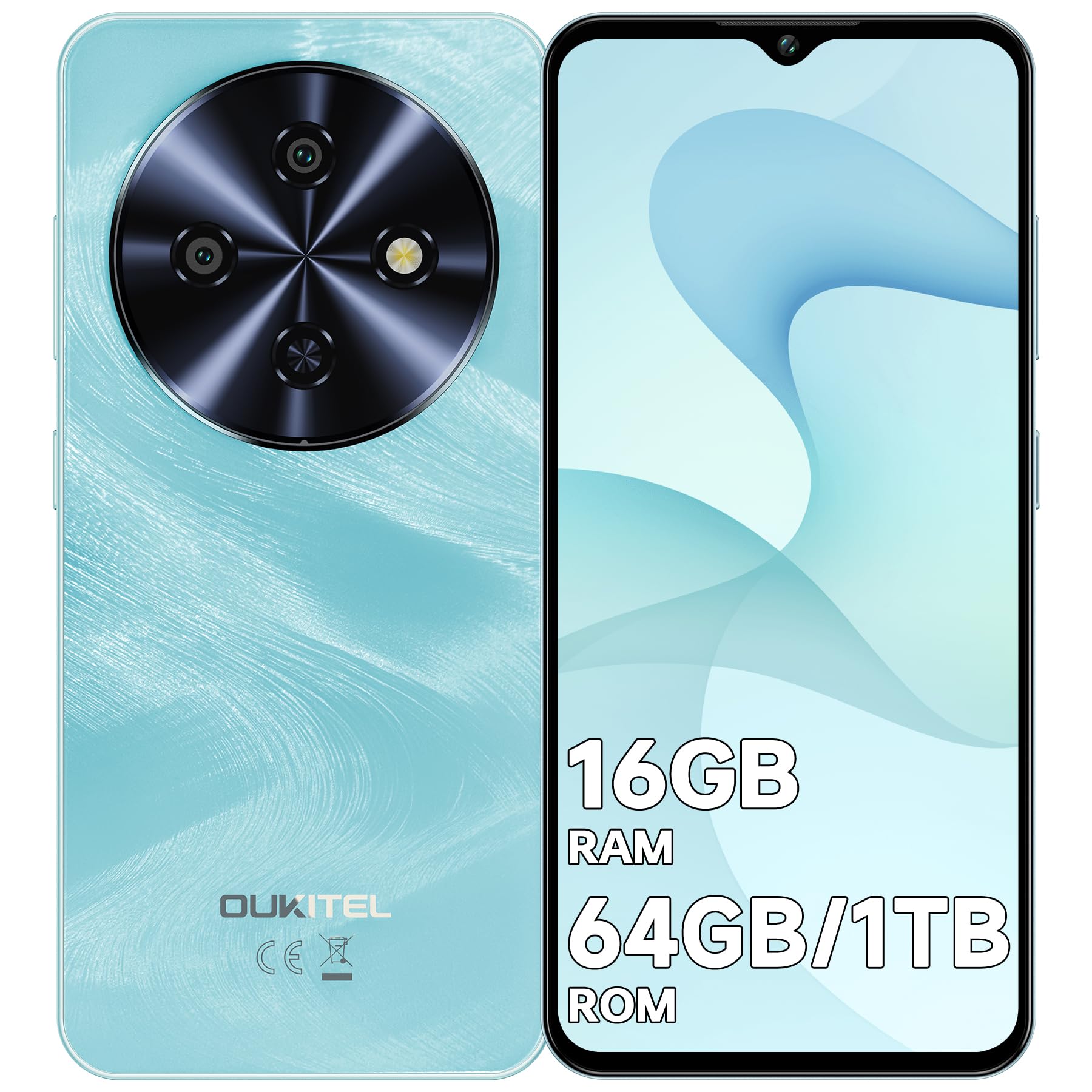 OUKITEL C5 Smartphone 2026, 16GB+64GB/1TB Telefono Cellulare | 6.52" HD Telefoni, 5000mAh Cellulari e Smartphone, 13MP+5MP Smartphone Gaming, 4G Dual SIM/Face ID/GPS/OTG/Tipo-C, Blu