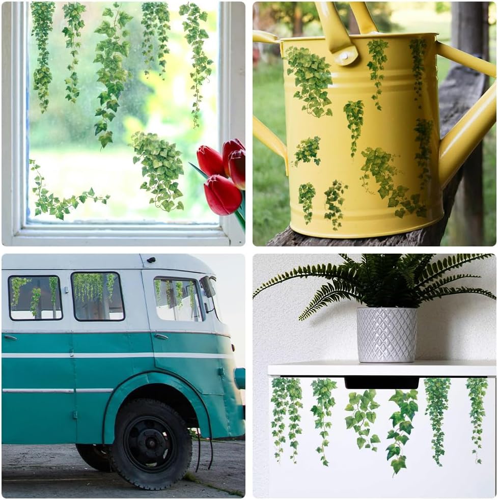 AHANDMAKER 12 Sheets Beautiful Green Ivy Leaves & Vine Rub On Transfer Stickers Green Plants Windows Decorative Transfer Stickers for Study Room, Bookstore, Coffee House Home Décor, 5.5x5.5"