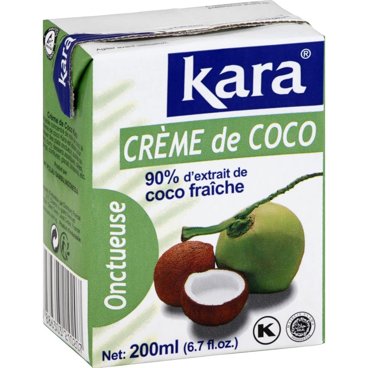 Lot de 3 unités *** KARA Crème de coco 90% d'extrait de coco fraîche brique 200ml