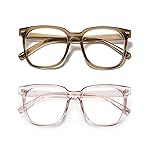 PANNER 2Pack Oversized Blue Light Blocking Glasses for Women Men Square Computer Eyeglasses Reduce Eyestrain(Brown+Apricot)