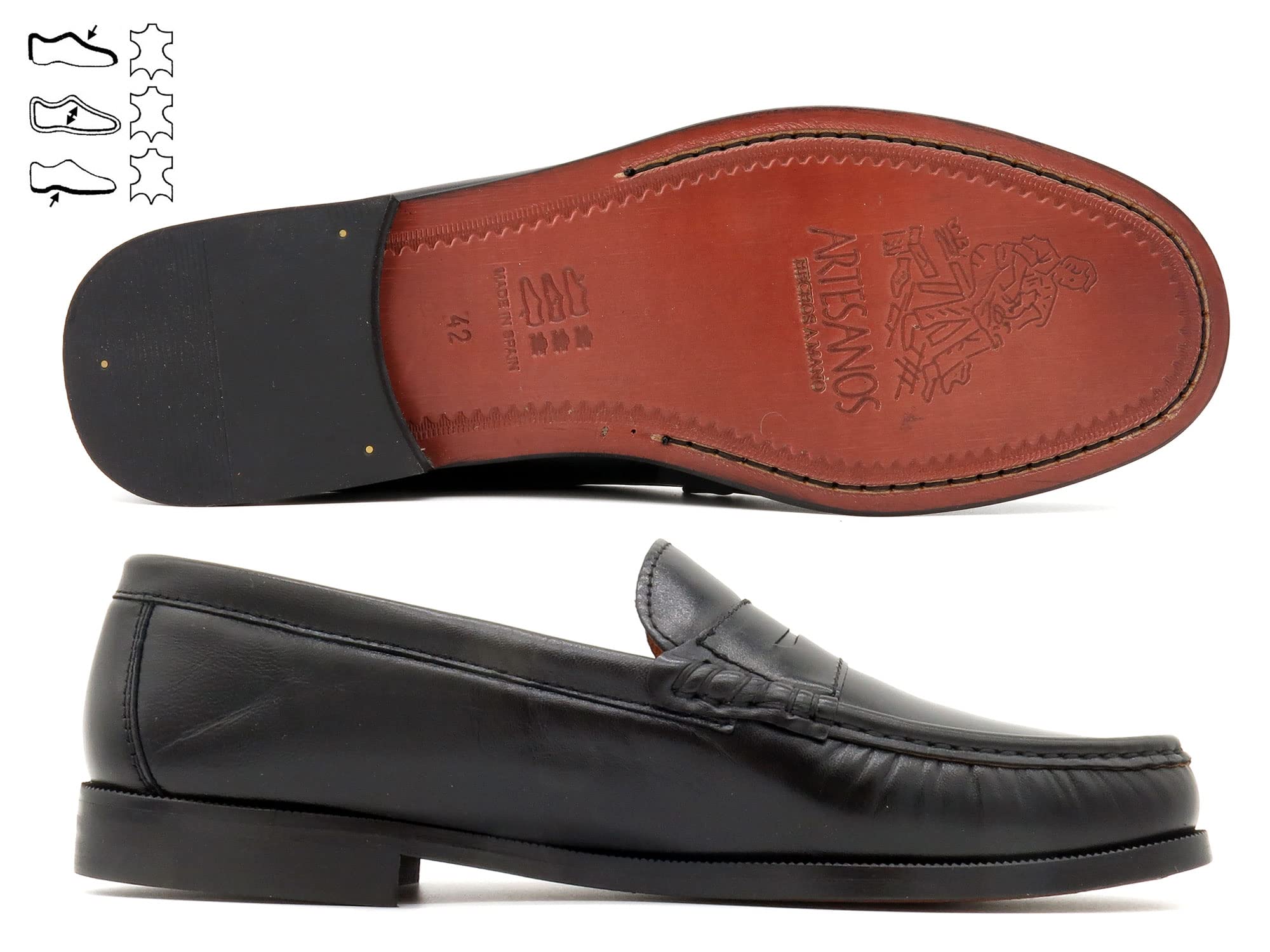 Mocasines Hombre Piel Nappa Zapatos Castellanos Suela de Cuero Welted Negro 39 Zapatos de Vestir Traje