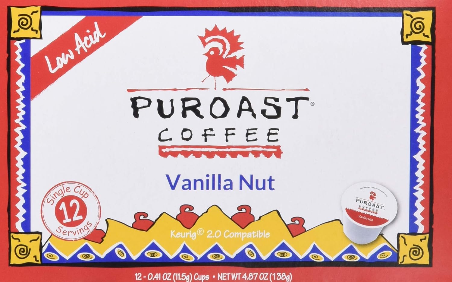 Puroast Low Acid Coffee SingleServed Pods, Premium Vanilla Nut, Certified Low Acid