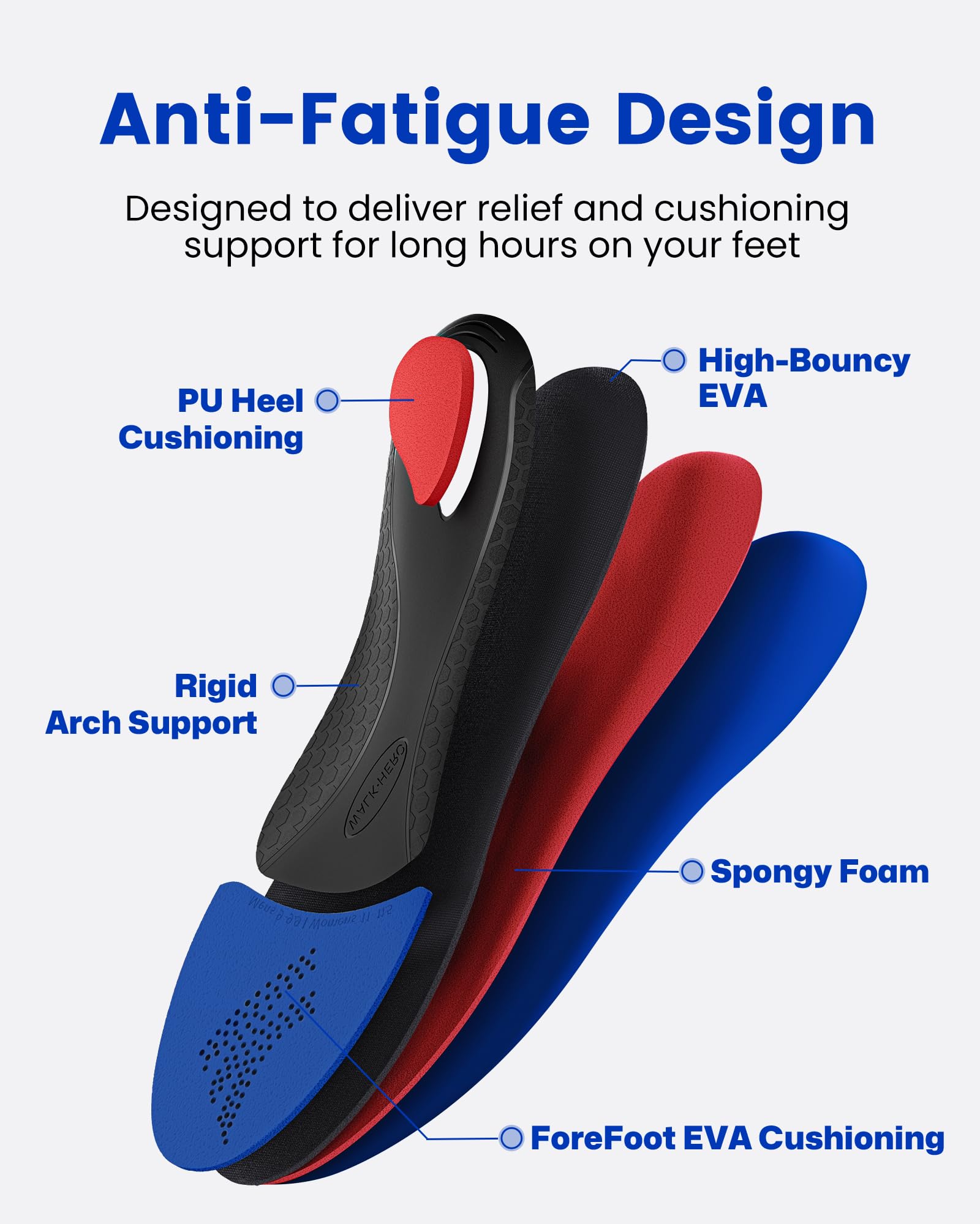 WalkHero - Insertos de soporte de arco, plantillas para fascitis plantar con cojín máximo | Las plantillas ortopédicas de trabajo alivian la fatiga del pie durante todo el día de pie, ideales para botas de trabajo