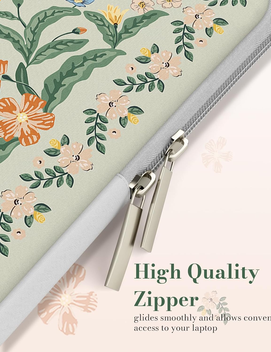 iCasso Laptop Sleeve 13 inch for MacBook Air 13-13.6 inch, Vintage Laptop case for MacBook Pro 13 inch, Slim Protective Travel Carrying Case for MacBook Pro 14 inch, Chromebook, HP, Green Boho Floral - Image 6