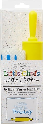 C.R. Gibson Kids in The Kitchen - Alfombrilla de silicona y rodillo para niños, multicolor