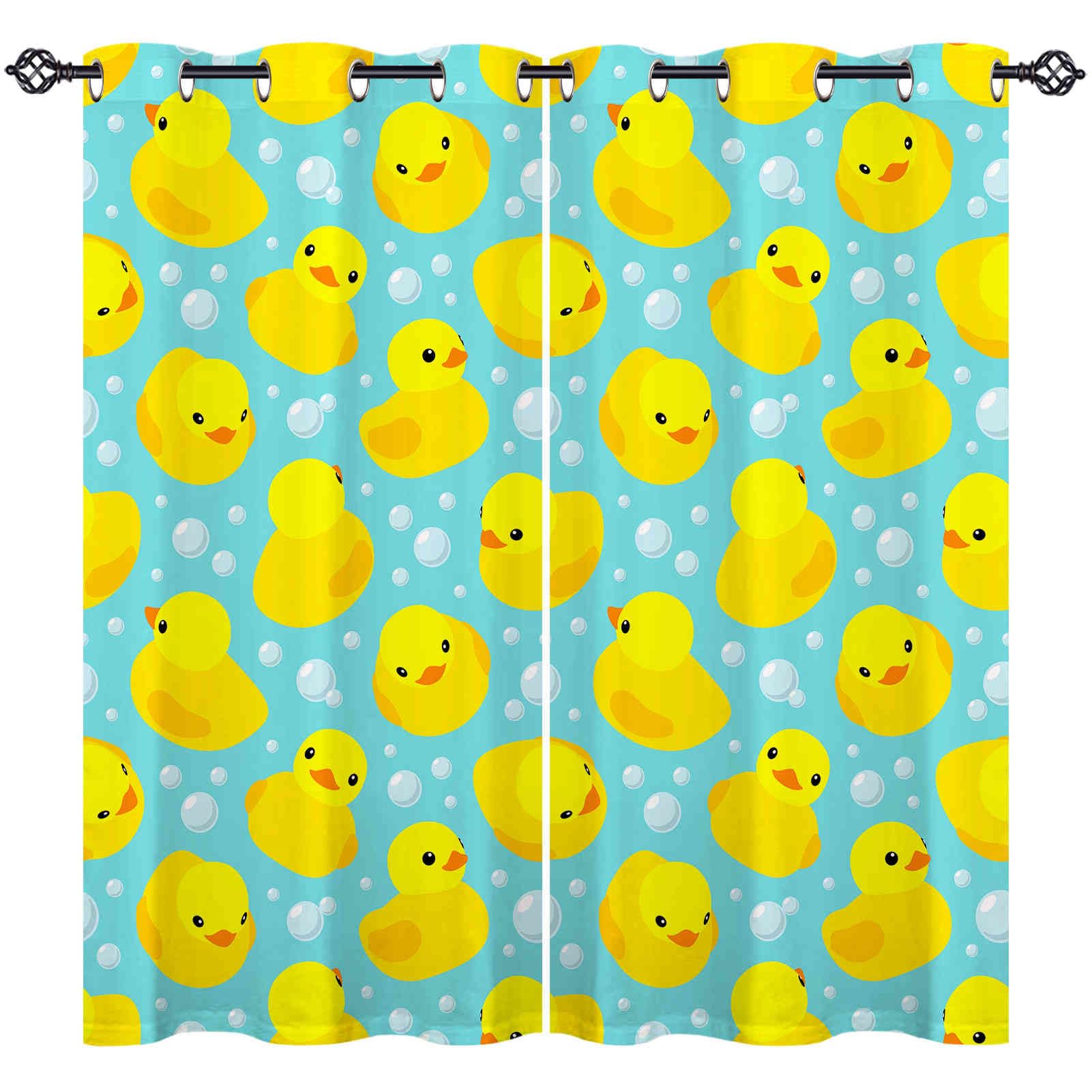 ANHOPE Duck Curtains Eyelet 80% Blackout Room Darkening Curtains with Cartoon Yellow Rubber Duck Bubble Print Pattern Light Blocking Window Drapes for Bedroom Living Room 52 x 63 Inch Drop 2 Panels โ image 1