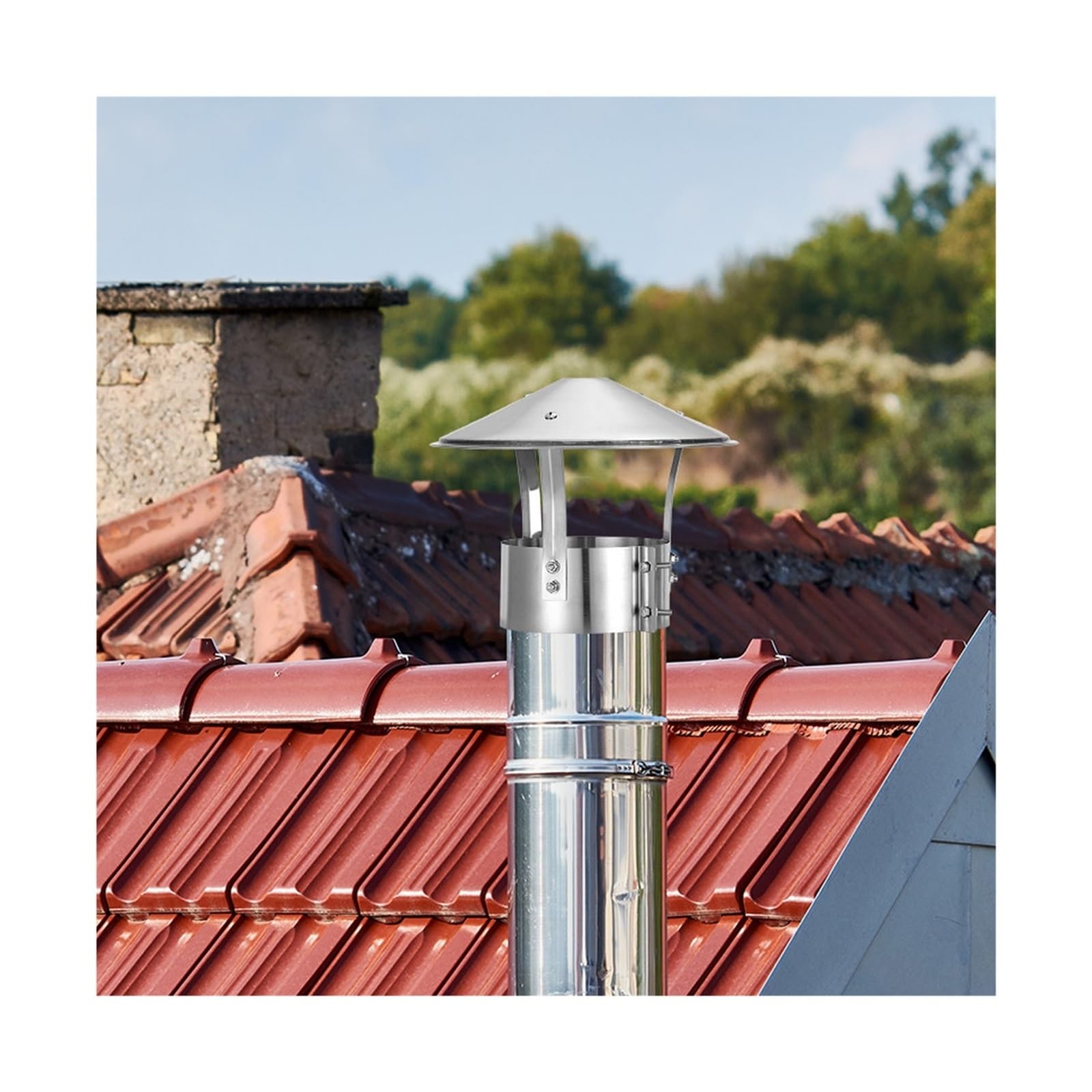 Chapeau anti-pluie inox 150mm : grille de protection et technologie anti-vent pour conduit