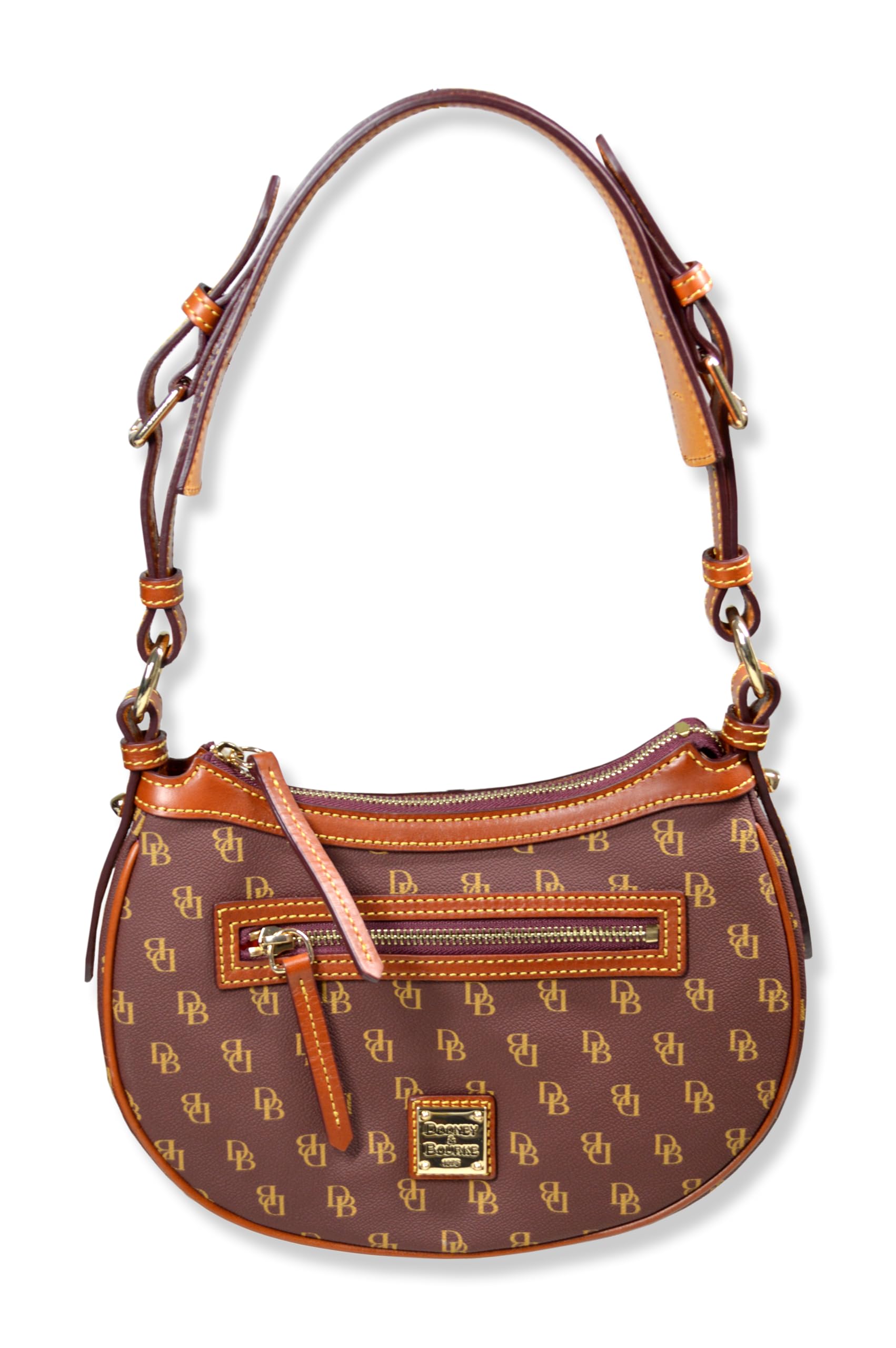 Dooney & Bourke Women's Classic Jacquard Print Round Crescent Hobo Bag Purse, (Bordeaux Red)