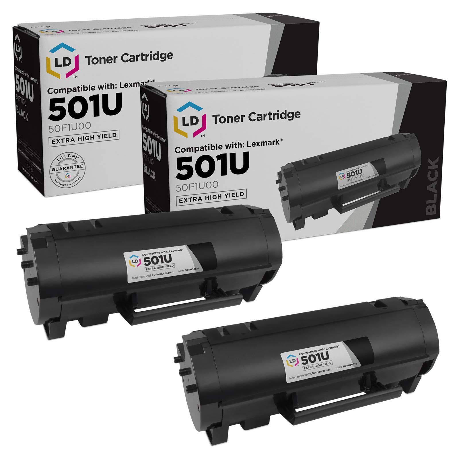LD Products Compatible Toner Cartridge Replacement for Lexmark 501U 50F1U00 Ultra High Yield (Black, 2-Pack) for use in MS510dn, MS610de, MS610dn,