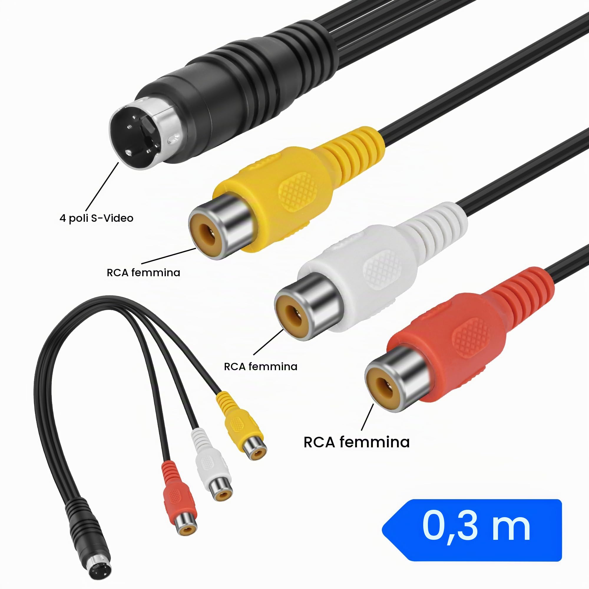 MEIRIYFA S-Video 4-pins Naar 3 RCA + 3,5 Mm Audiokabel – 1,8 Meter – Geschikt Voor Laptop Naar Tv, DVD, Projector – OFC Koper