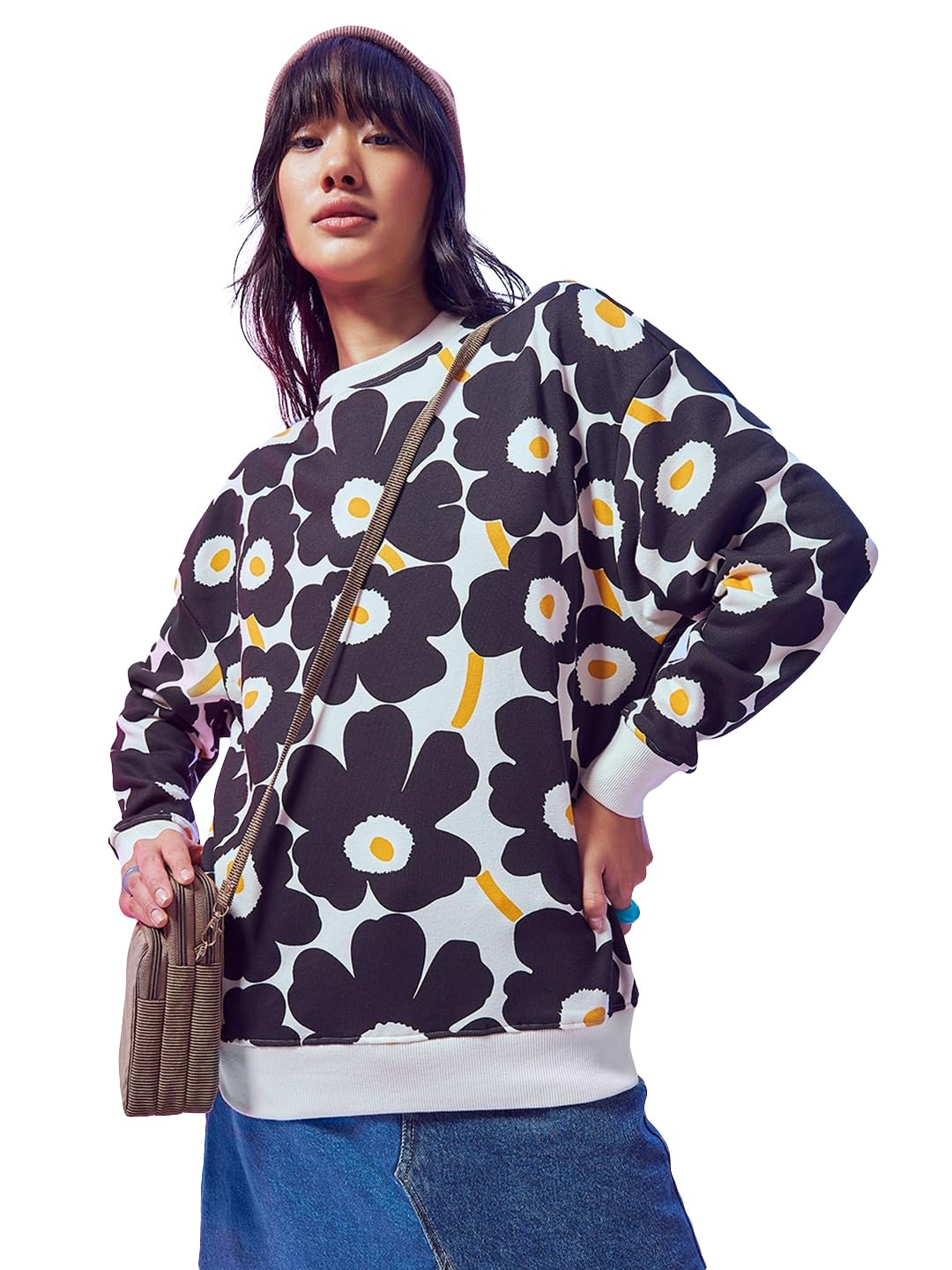 Women's Fleece Oversized Fit Sweatshirt | Bewakoof Heavy Duty® 1.0 | Sweatshirt for Woman Winter Wear-picture-38