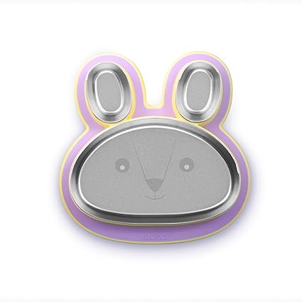 rabitat Hoppy Playte Anti Skid Stainless Steel Divided Plate Purple - 2 Years Brand Warranty | Unbreakable 3 Sections Self Feeding Training Divider Plate for Baby/Toddlers and Kids - 430ml