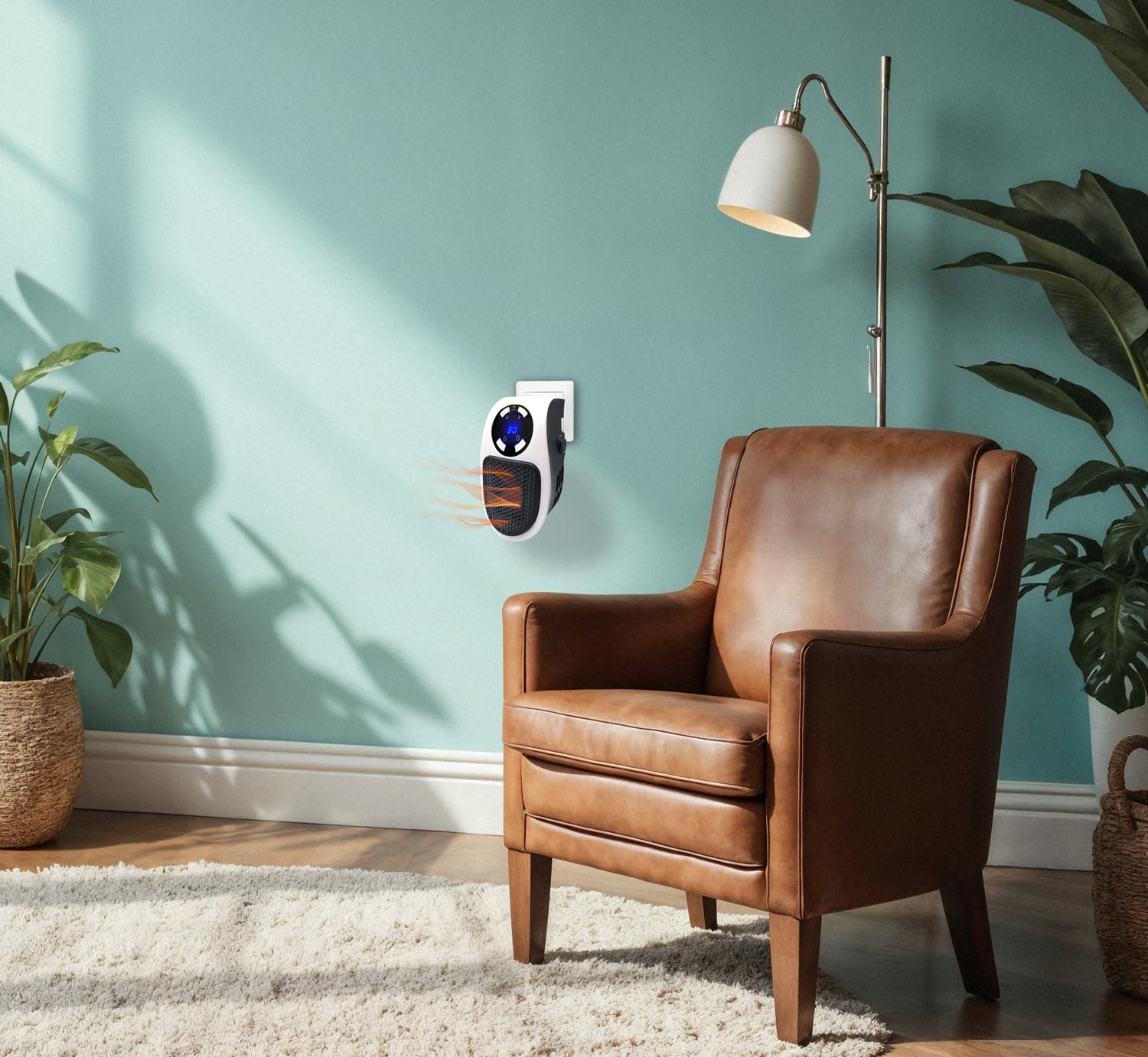 Stufetta Elettrica da Presa 500W a Risparmio Energetico, Termoventilatore Silenzioso con Termostato 15°-32°C, Timer 12h, Display LED, Doppia Velocità, Spegnimento Automatico