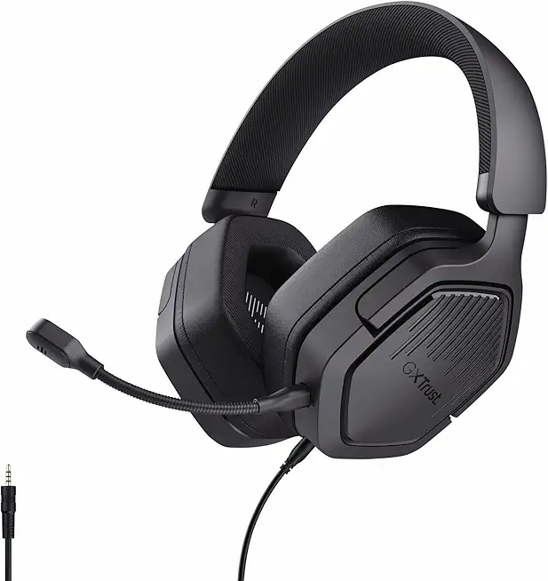 GXTrust 1492 Ravox Gaming Headset mit Mikrofon für PS5 PS4 Switch PC Xbox Mobile, 3.5mm Stecker, 50mm Treiber, Gepolsterter Kopfbügel, Over-Ear Kopfhörer mit Kabel, Schwarz