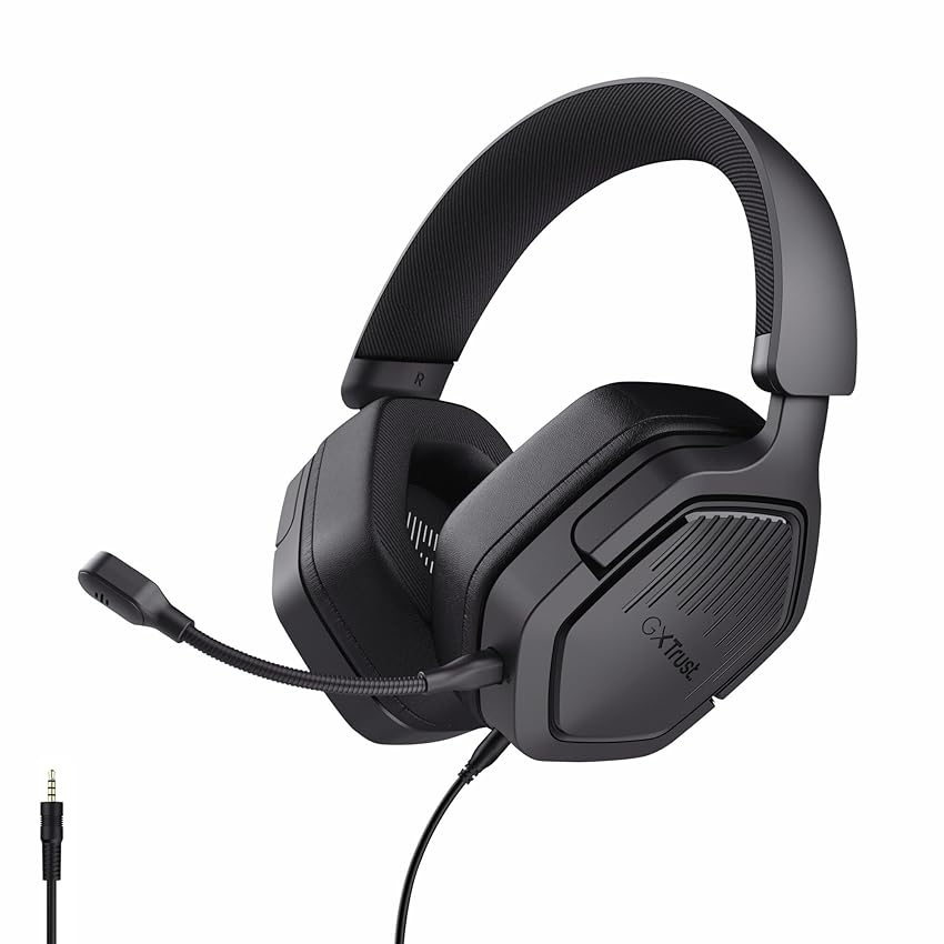 GXTrust 1492 Ravox Cuffie Gaming per PS5 PS4 Switch PC Xbox Mobile, Jack 3.5 mm, Driver da 50 mm, Archetto Imbottito, Cuffie Over Ear con Filo e Microfono Removibile, Nero