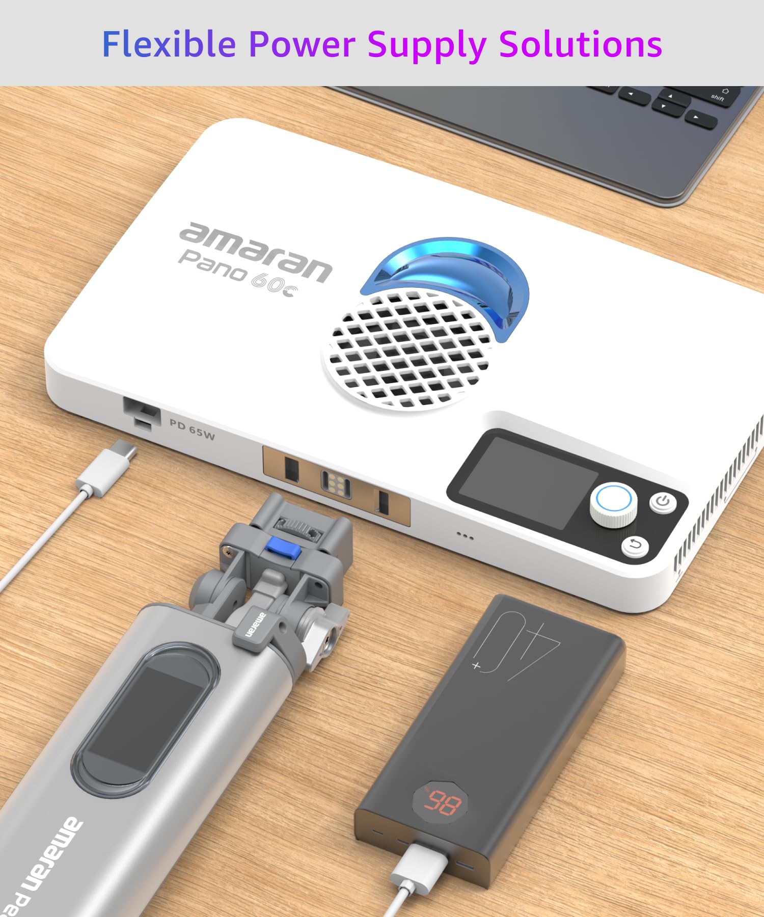 amaran Pano 60c 2-Light Kit 60W RGBWW, 22.220 Lux @ 0.5m, alimentato da USB-C PD, con Softbox, Griglie, Diffusori, Supporti e Borsa da trasporto per Fotografia e Video - Bianco