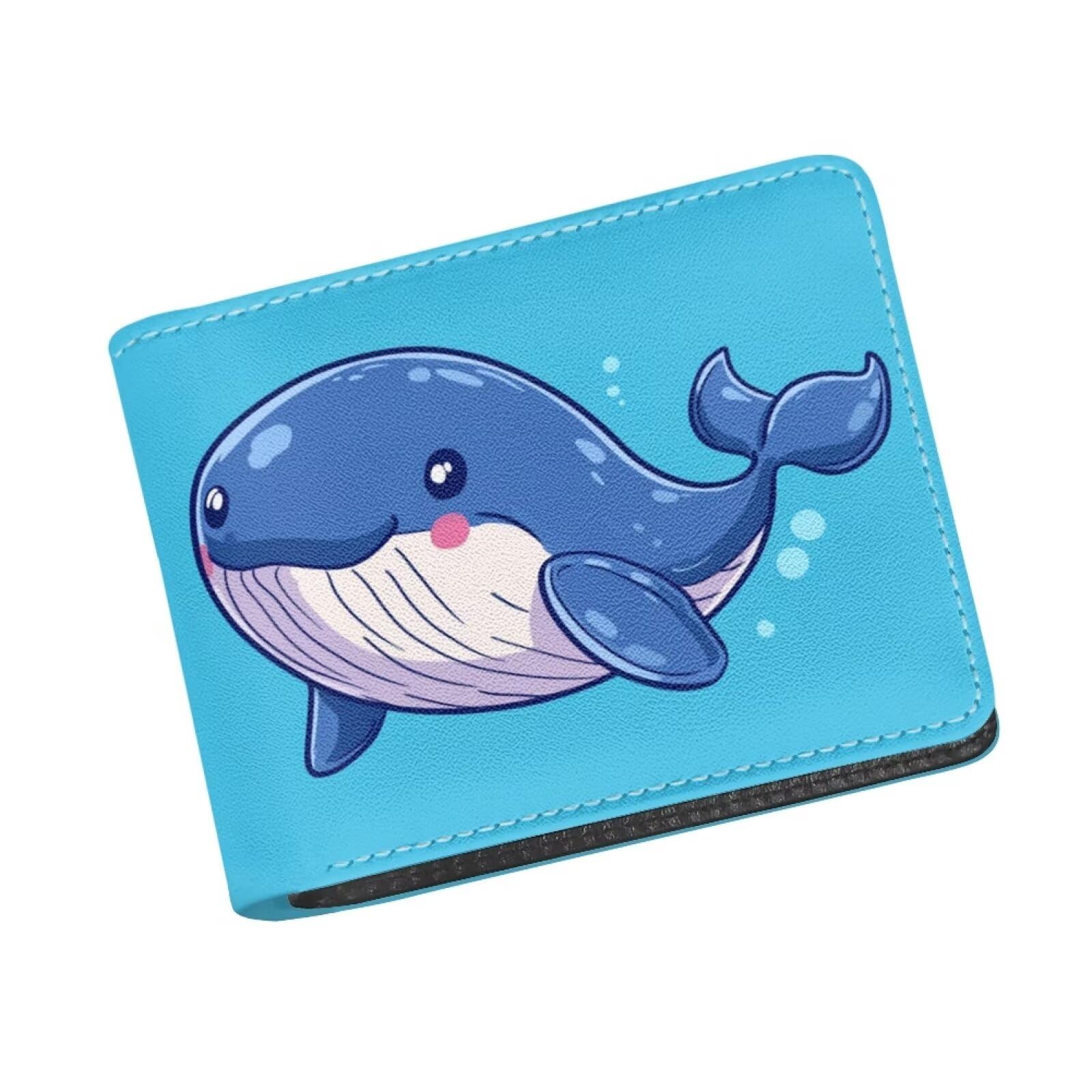 Rshubino Cute Whale Wallets for Teen Boys PU Leather Purse for Kids Lightweight Slim Coins Purse with Card Holders Cash Pouch for Festival Travel Holiday