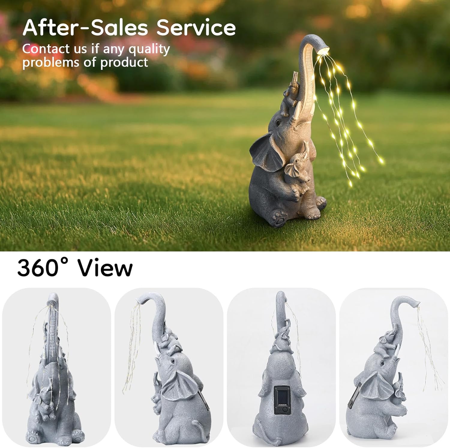 Solar Garden Outdoor Statue with 35 LED Lights, Elephant Figurine for Patio, Balcony, Courtyard, Lawn Ornaments, Unique Valentine's Day Birthday Gift for Women, Mom, Grandma, Elderly - Image 2