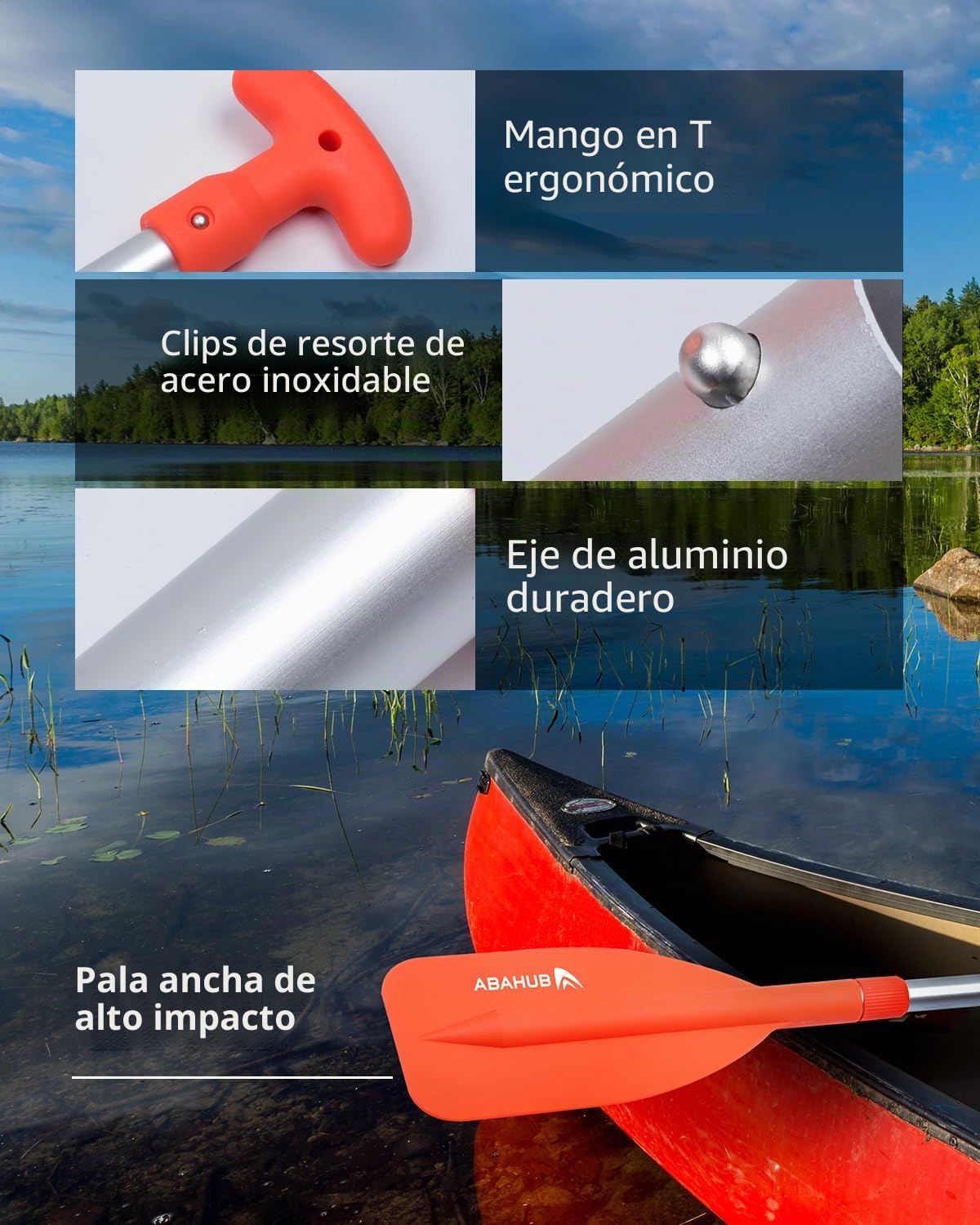 Abahub Remo Telescópico 53-106cm Emergencia Mango en T Timón Ligero Auxiliar Eje Aluminio para Kayak Inflable Azul Naranja Amarillo