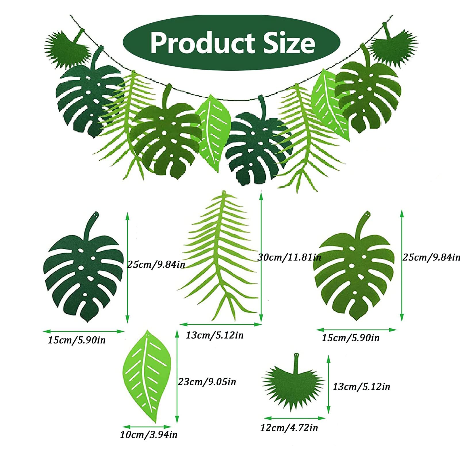 2 Pezzi Ghirlanda Feltro Foglie Tropicali - Decorazioni Feste Hawaiane, Compleanni A Tema Giungla - Foto 2
