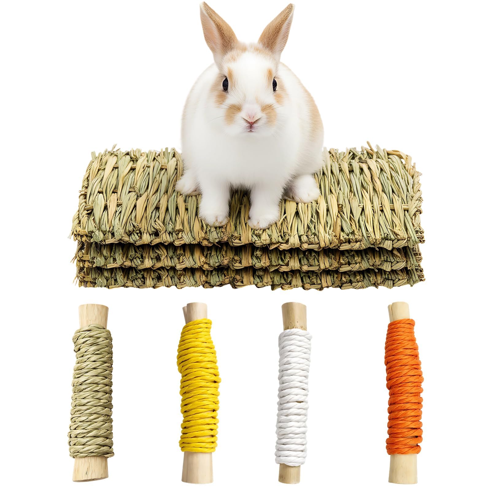 BAGUBDR 7 PCS Set Rabbit Mat, 3PCS 20 * 28Cm Rabbit Scratch Mat, 4 PCS Rabbit Chews, Durable Structure, Suitable for Interactive Games and Teeth Cleaning, Indoor Use