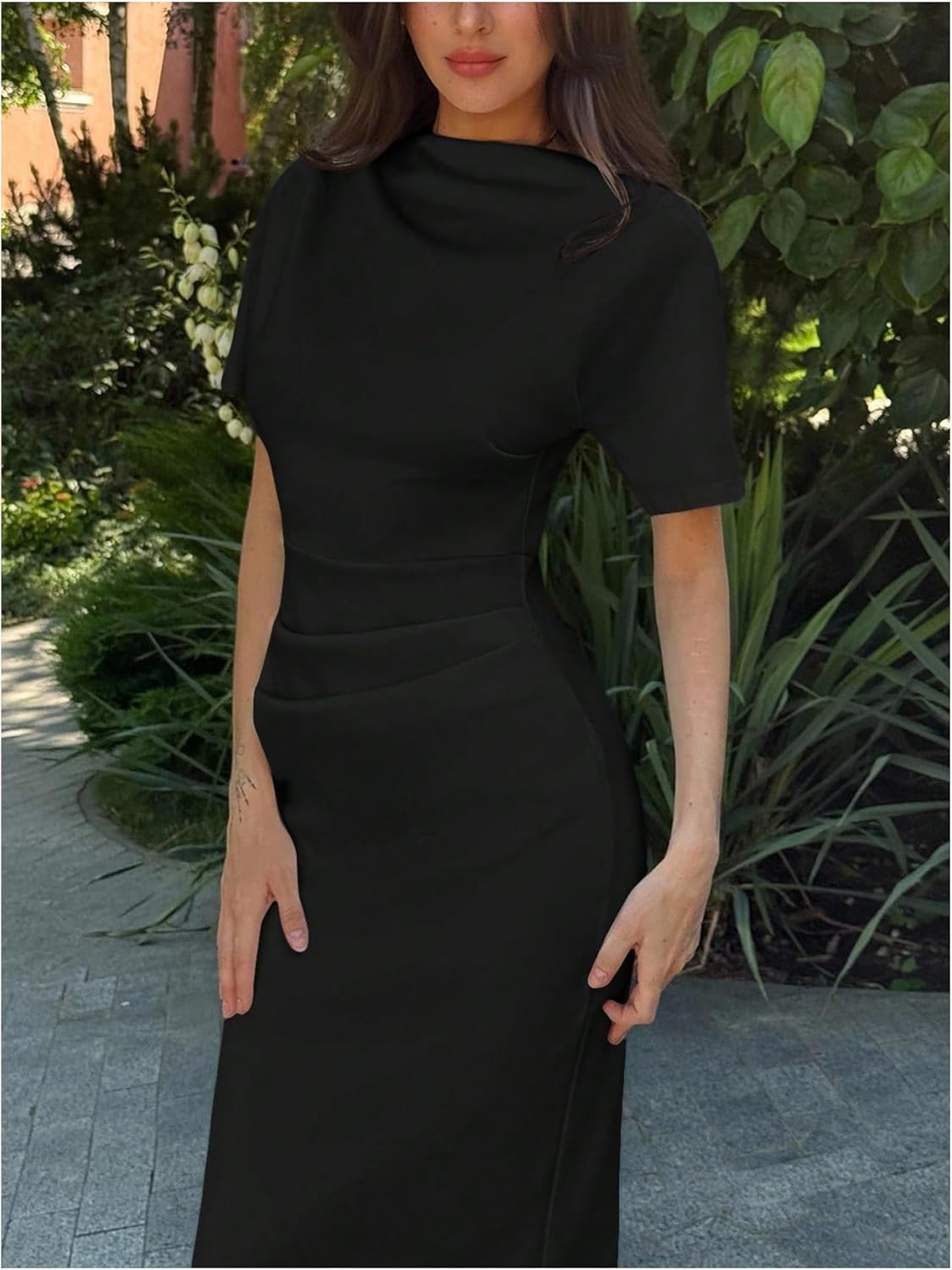 Milumia Women's Short Sleeve Dress Cinched Waist Ruched Elegant Bodycon Long Party Dresses - Image 4