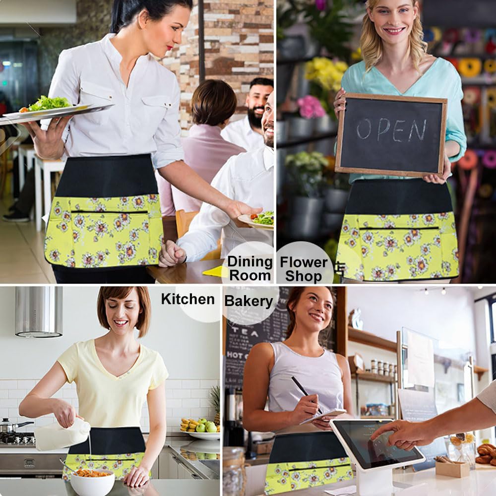 Oaygat Waist Waiter Waitress Half Apron 23 * 11 In Adjustable Pinny Florist Gardening and Cooking Apron Waterproof Tabard for Women With Pockets Universal Kitchen Work Baking Tabard With Long Strap - Image 2
