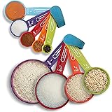 Farberware Kitchen Basics Measuring Cup & Spoon Set – 9-Piece Colorful Nesting Stackable Cups & Spoons with Ring Organizer, Easy-Read Markings for Cooking & Baking, Durable Plastic Kitchen Tools Primary